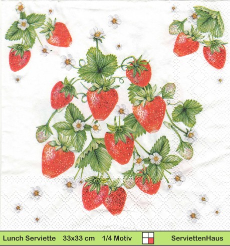 Erdbeeren mit Blüten - 1 Lunch Serviette